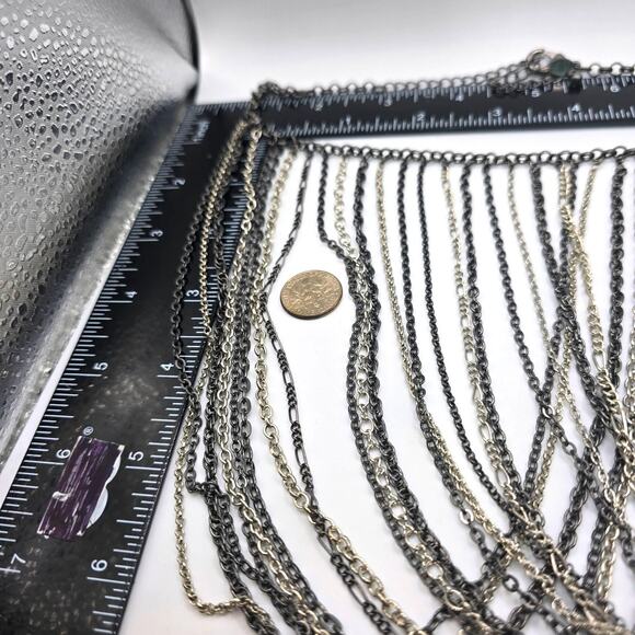Chico's Statement Necklace Multi Strand Chain Bib Mixed Metal Silver Gunmetal - Picture 6 of 11